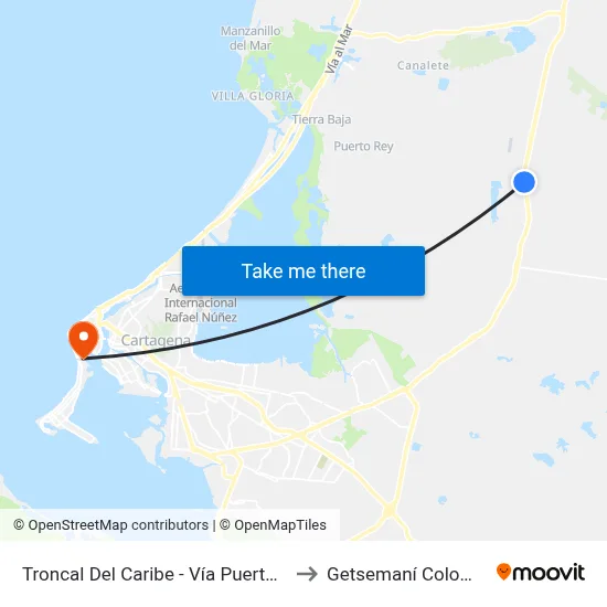 Troncal Del Caribe - Vía Puerto Rey to Getsemaní Colombia map