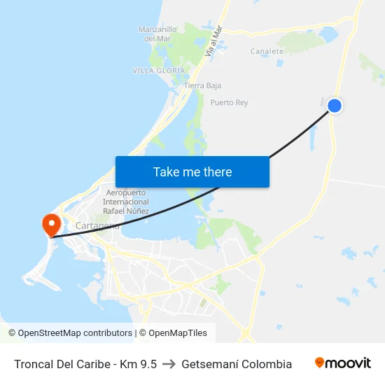 Troncal Del Caribe - Km 9.5 to Getsemaní Colombia map
