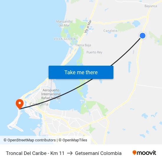 Troncal Del Caribe - Km 11 to Getsemaní Colombia map