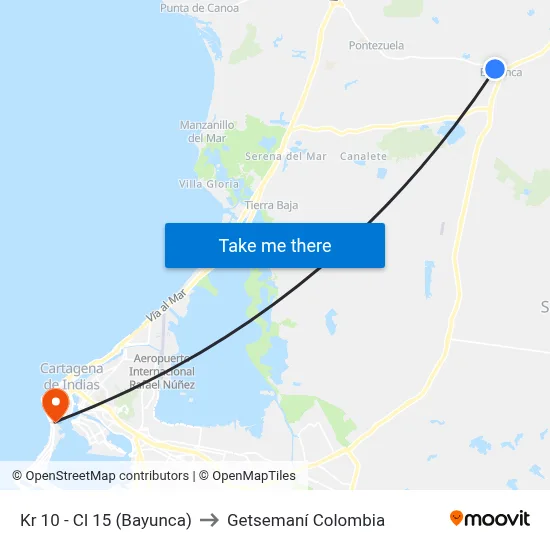 Kr 10 - Cl 15 (Bayunca) to Getsemaní Colombia map