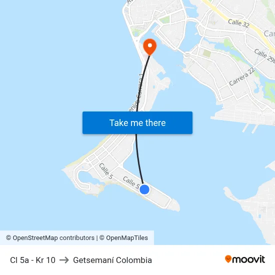 Cl 5a - Kr 10 to Getsemaní Colombia map