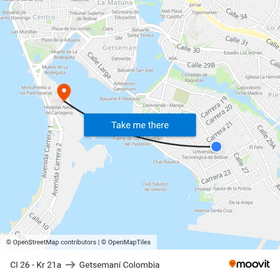 Cl 26 - Kr 21a to Getsemaní Colombia map