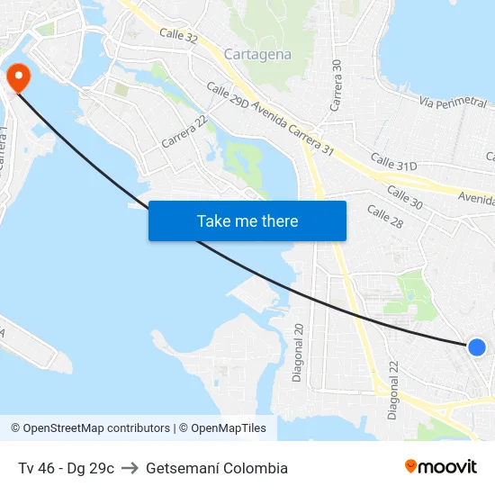 Tv 46 - Dg 29c to Getsemaní Colombia map
