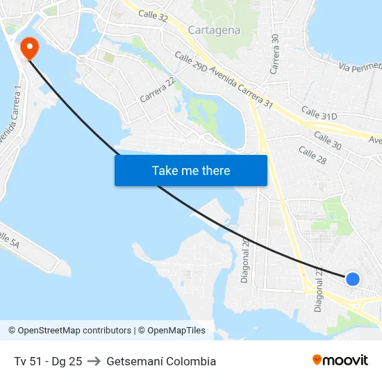 Tv 51 - Dg 25 to Getsemaní Colombia map
