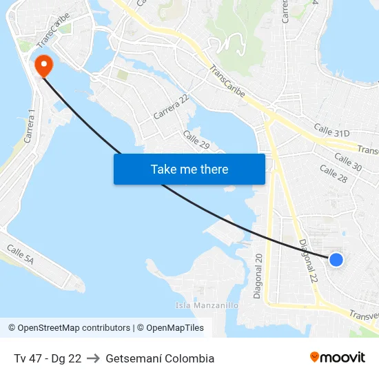 Tv 47 - Dg 22 to Getsemaní Colombia map
