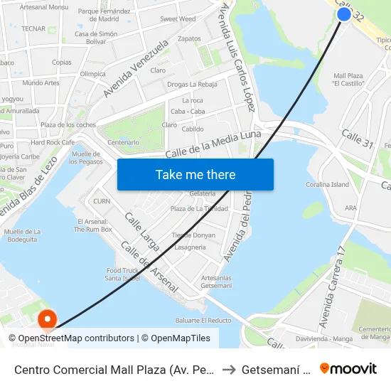 Centro Comercial Mall Plaza (Av. Pedro De Heredia - Kr 12) to Getsemaní Colombia map