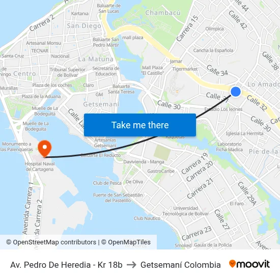 Av. Pedro De Heredia - Kr 18b to Getsemaní Colombia map