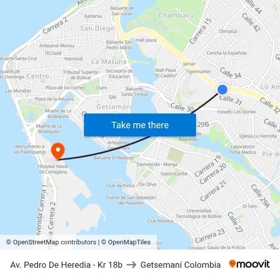 Av. Pedro De Heredia - Kr 18b to Getsemaní Colombia map