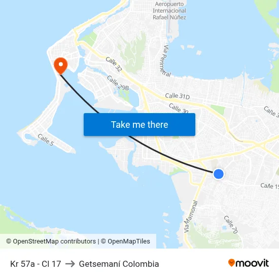 Kr 57a - Cl 17 to Getsemaní Colombia map