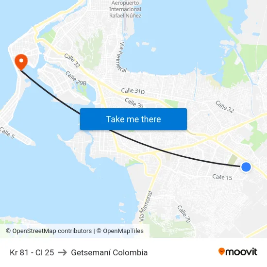Kr 81 - Cl 25 to Getsemaní Colombia map