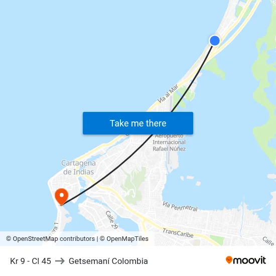 Kr 9 - Cl 45 to Getsemaní Colombia map