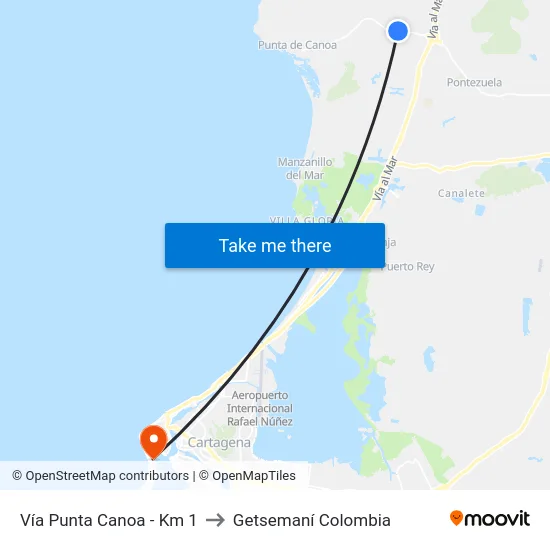 Vía Punta Canoa - Km 1 to Getsemaní Colombia map