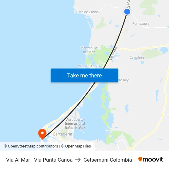 Vía Al Mar - Vía Punta Canoa to Getsemaní Colombia map