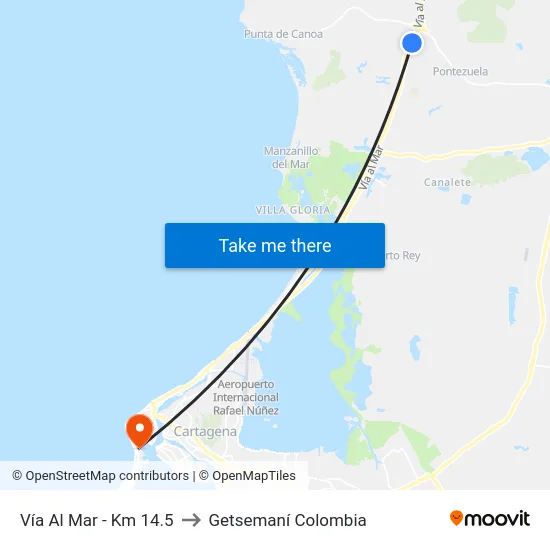 Vía Al Mar - Km 14.5 to Getsemaní Colombia map