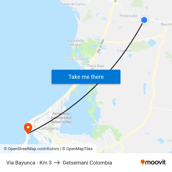 Vía Bayunca - Km 3 to Getsemaní Colombia map
