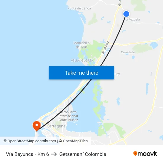 Vía Bayunca - Km 6 to Getsemaní Colombia map