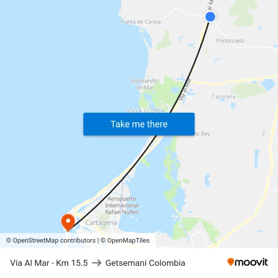 Vía Al Mar - Km 15.5 to Getsemaní Colombia map
