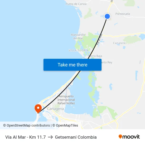 Vía Al Mar - Km 11.7 to Getsemaní Colombia map