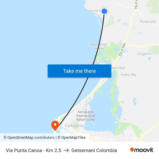 Vía Punta Canoa - Km 2.5 to Getsemaní Colombia map