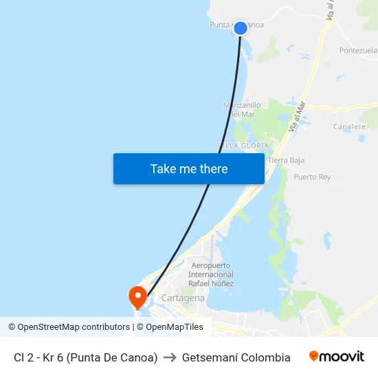Cl 2 - Kr 6 (Punta De Canoa) to Getsemaní Colombia map