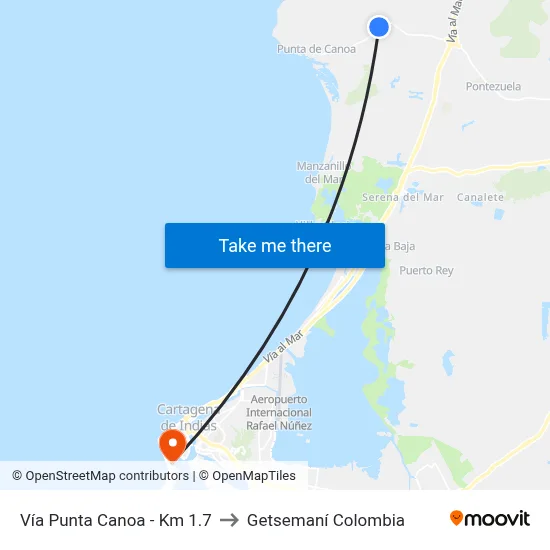Vía Punta Canoa - Km 1.7 to Getsemaní Colombia map