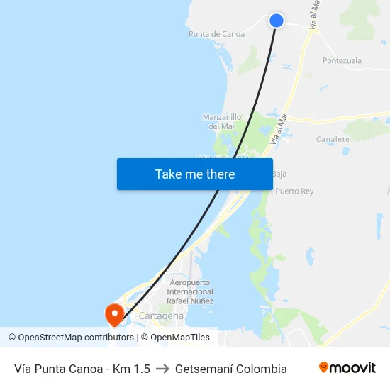 Vía Punta Canoa - Km 1.5 to Getsemaní Colombia map