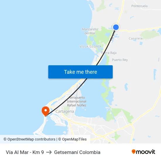 Vía Al Mar - Km 9 to Getsemaní Colombia map