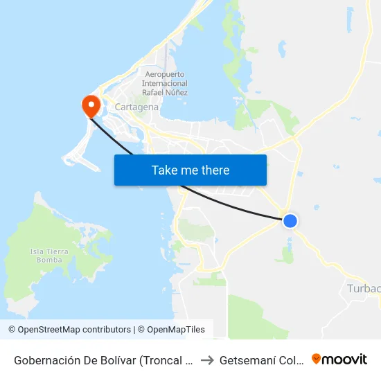 Gobernación De Bolívar (Troncal Del Caribe) to Getsemaní Colombia map