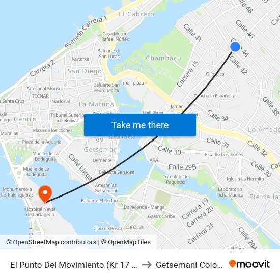 El Punto Del Movimiento (Kr 17 - Cl 43) to Getsemaní Colombia map