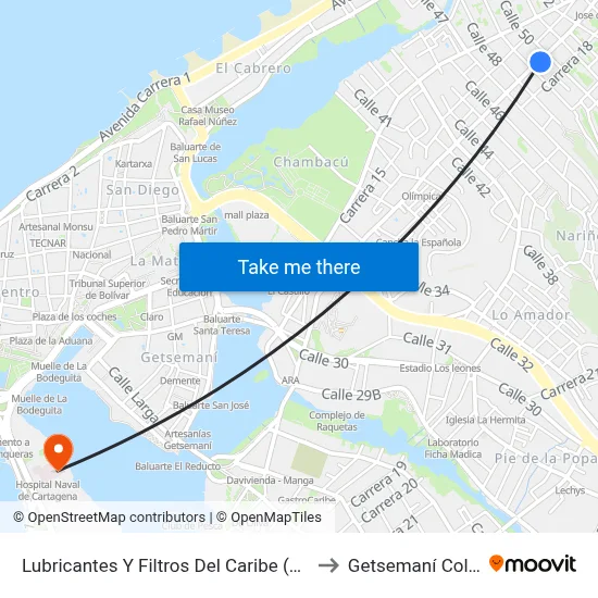 Lubricantes Y Filtros Del Caribe (Kr 17 - Cl 49) to Getsemaní Colombia map
