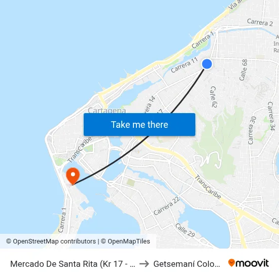 Mercado De Santa Rita (Kr 17 - Cl 55) to Getsemaní Colombia map