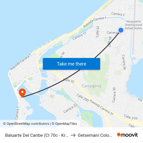 Baluarte Del Caribe (Cl 70c - Kr 16a) to Getsemaní Colombia map