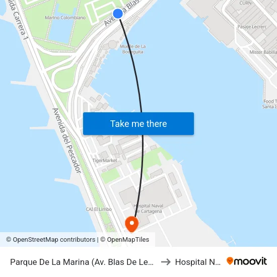 Parque De La Marina (Av. Blas De Lezo - Kr 1) to Hospital Naval map