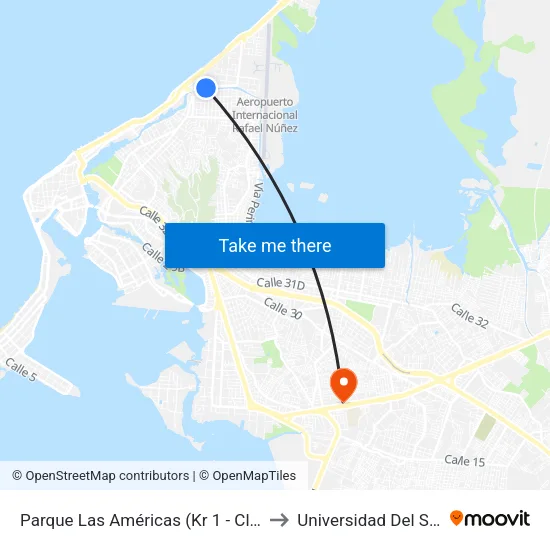 Parque Las Américas (Kr 1 - Cl 64) to Universidad Del Sinu map