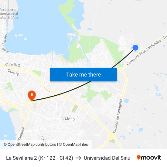 La Sevillana 2 (Kr 122 - Cl 42) to Universidad Del Sinu map