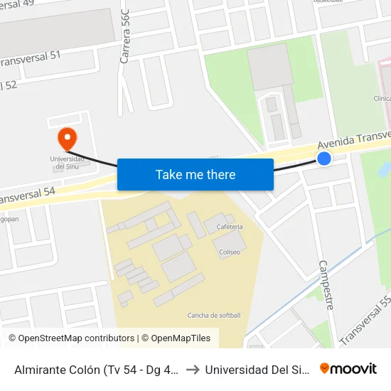 Almirante Colón (Tv 54 - Dg 42) to Universidad Del Sinu map