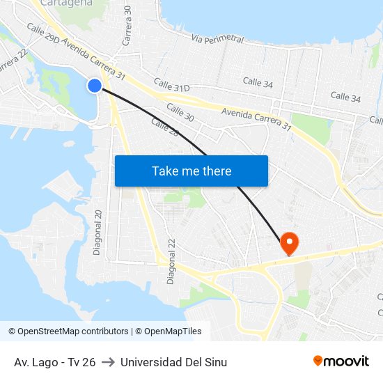 Av. Lago - Tv 26 to Universidad Del Sinu map