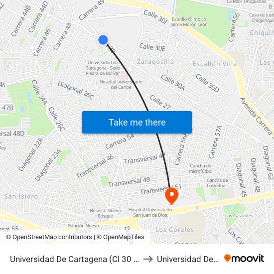 Universidad De Cartagena (Cl 30 - Kr 49c) to Universidad Del Sinu map