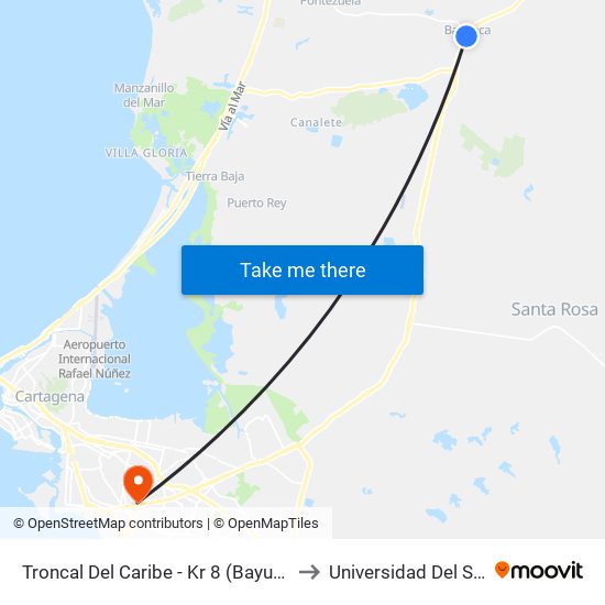 Troncal Del Caribe - Kr 8 (Bayunca) to Universidad Del Sinu map