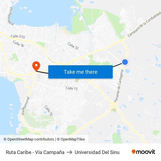 Ruta Caribe - Vía Campaña to Universidad Del Sinu map