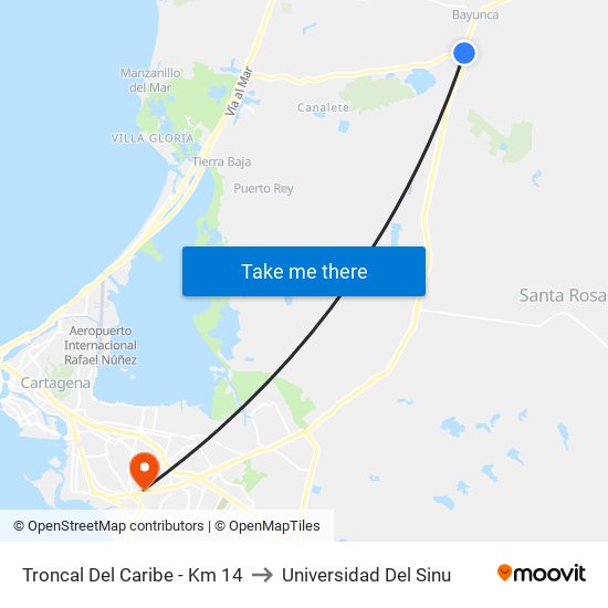 Troncal Del Caribe - Km 14 to Universidad Del Sinu map