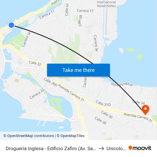 Droguería Inglesa - Edificio Zafiro (Av. Santander - Cl 43) to Unicolombo map