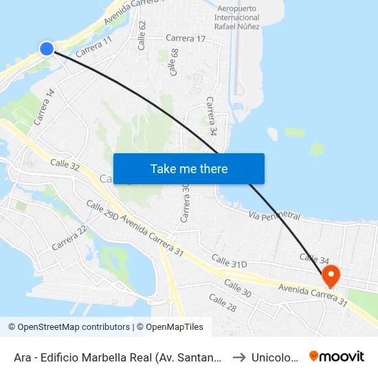 Ara - Edificio Marbella Real (Av. Santander - Cl 47) to Unicolombo map