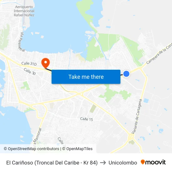 El Cariñoso (Troncal Del Caribe - Kr 84) to Unicolombo map