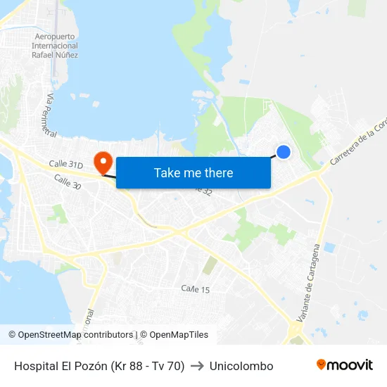 Hospital El Pozón (Kr 88 - Tv 70) to Unicolombo map