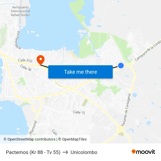 Pactemos (Kr 88 - Tv 55) to Unicolombo map