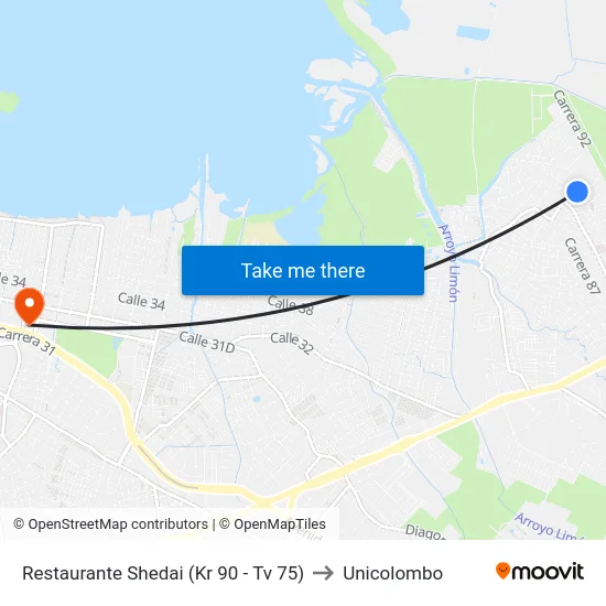 Restaurante Shedai (Kr 90 - Tv 75) to Unicolombo map