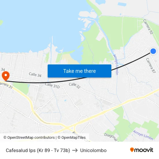 Cafesalud Ips (Kr 89 - Tv 73b) to Unicolombo map