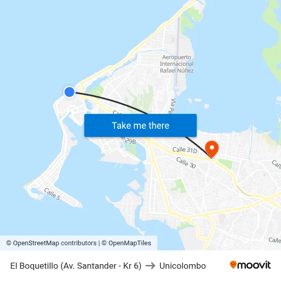 El Boquetillo (Av. Santander - Kr 6) to Unicolombo map