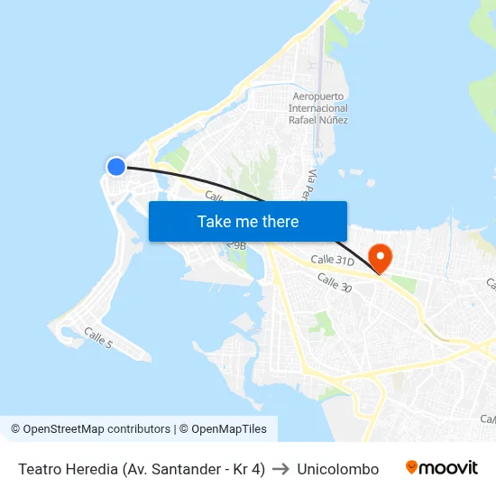 Teatro Heredia (Av. Santander - Kr 4) to Unicolombo map